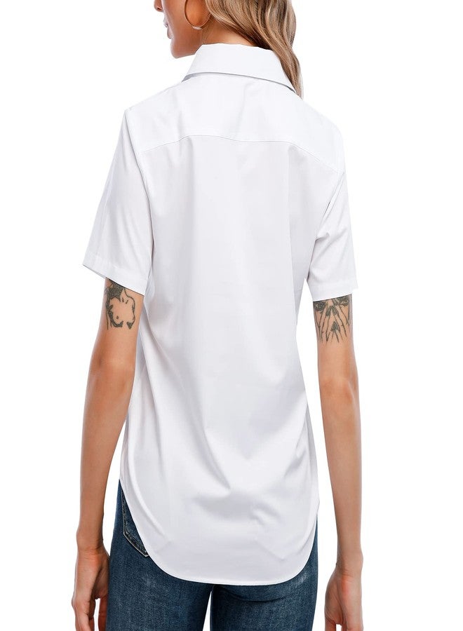 SUNNOW Women's Classic Fit Wrinkle Free Short Sleeve Basic Button Down Shirt Formal Work Office Shirt (M,White) - Image 2